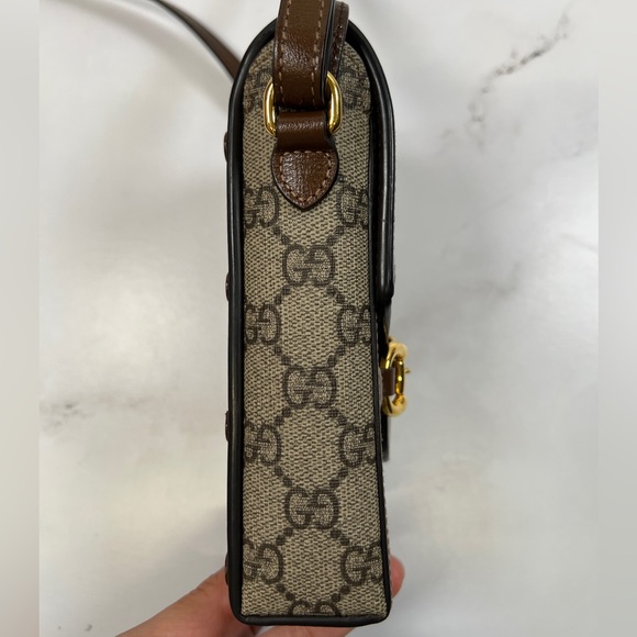 Gucci Horsebit 1955 Mini Bag Crossbody Purse Brown GG - Picture 6 of 10